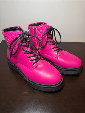 Sonoma Girls Hot Pink Quilted Lace-Up Ankle Boots